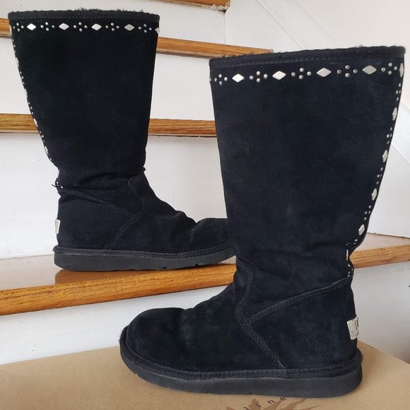 Rare western style UGG Joplin Studded Tall Black Boots Suede - Picture 7 of 14